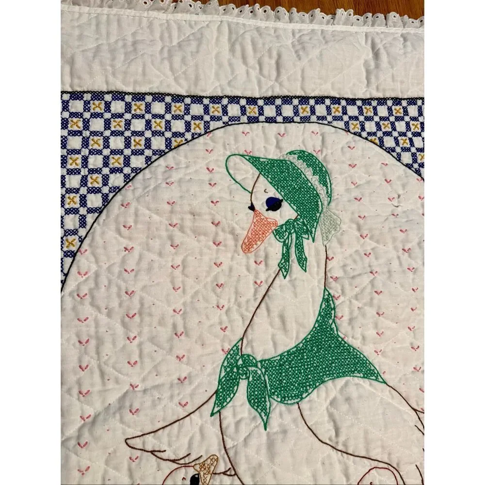 Vintage Mother Goose Cross Stitch Baby Crib Blanket Cottagecore